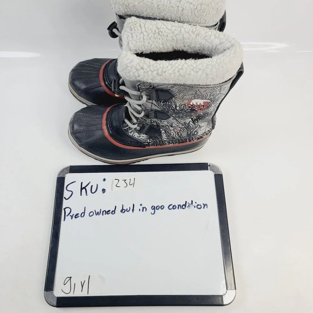 Sorel Girl's Gray Black Neon Yoot Pac Nylon Fur Ankle Winter Snow Boots‎ Size 3